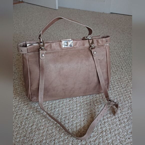 Vera Pelle Taupe Leather Large Italian leather 2 way tote - Picture 1 of 12